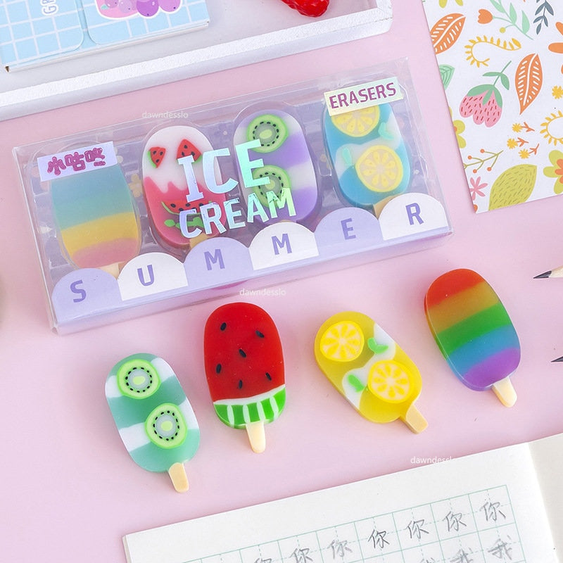 4 Pcs/Set Ice Cream Rubber Erasers