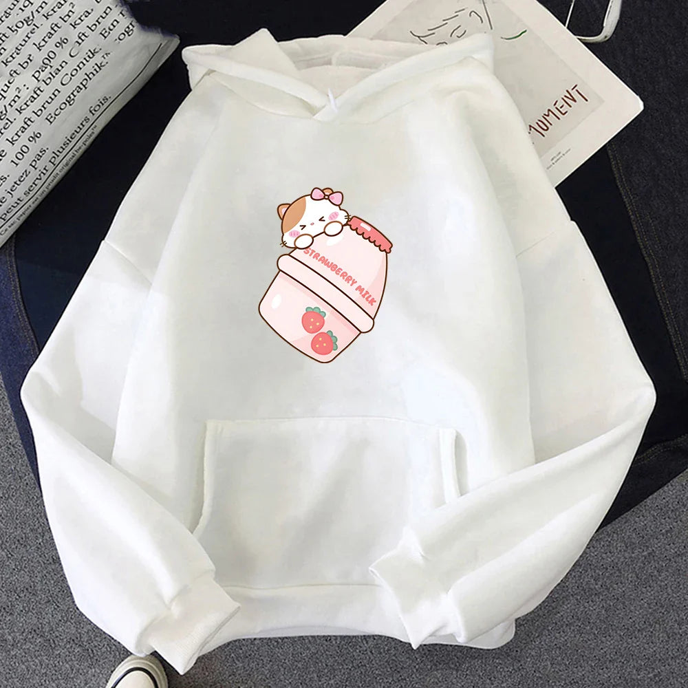 Cute Strawberry Milk Kitty Hoodie