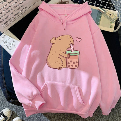 Capybara Loves Boba Tea Hoodie