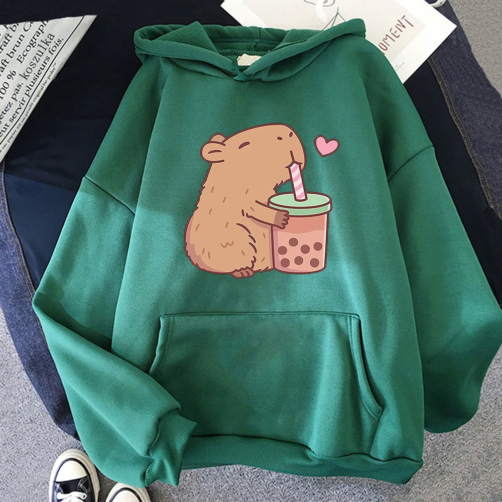 Capybara Loves Boba Tea Hoodie