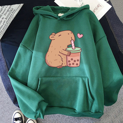 Capybara Loves Boba Tea Hoodie