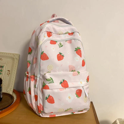 Pastel Strawberry Print Backpacks