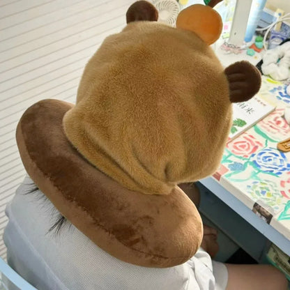 Capybara Plush Neck Pillow With Hat