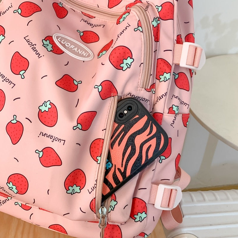 Strawberry Print Waterproof Backpack