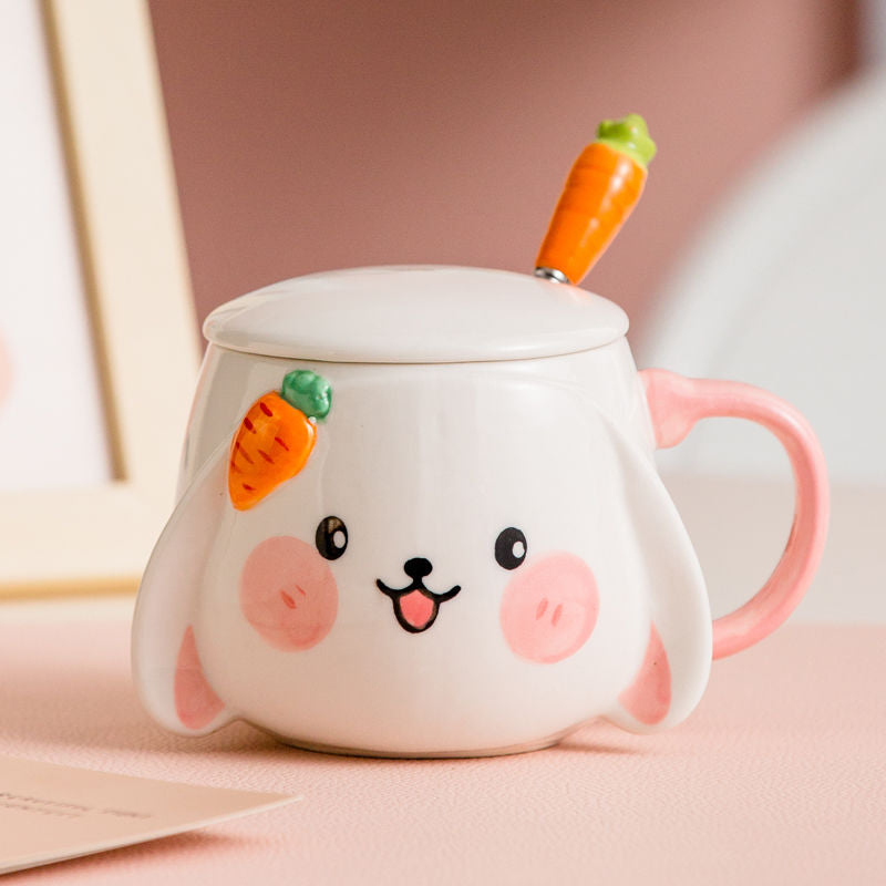 Ceramic Bunny Mug With Lid & Carrot Spoon