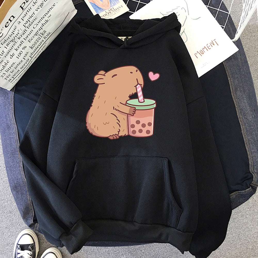 Capybara Loves Boba Tea Hoodie