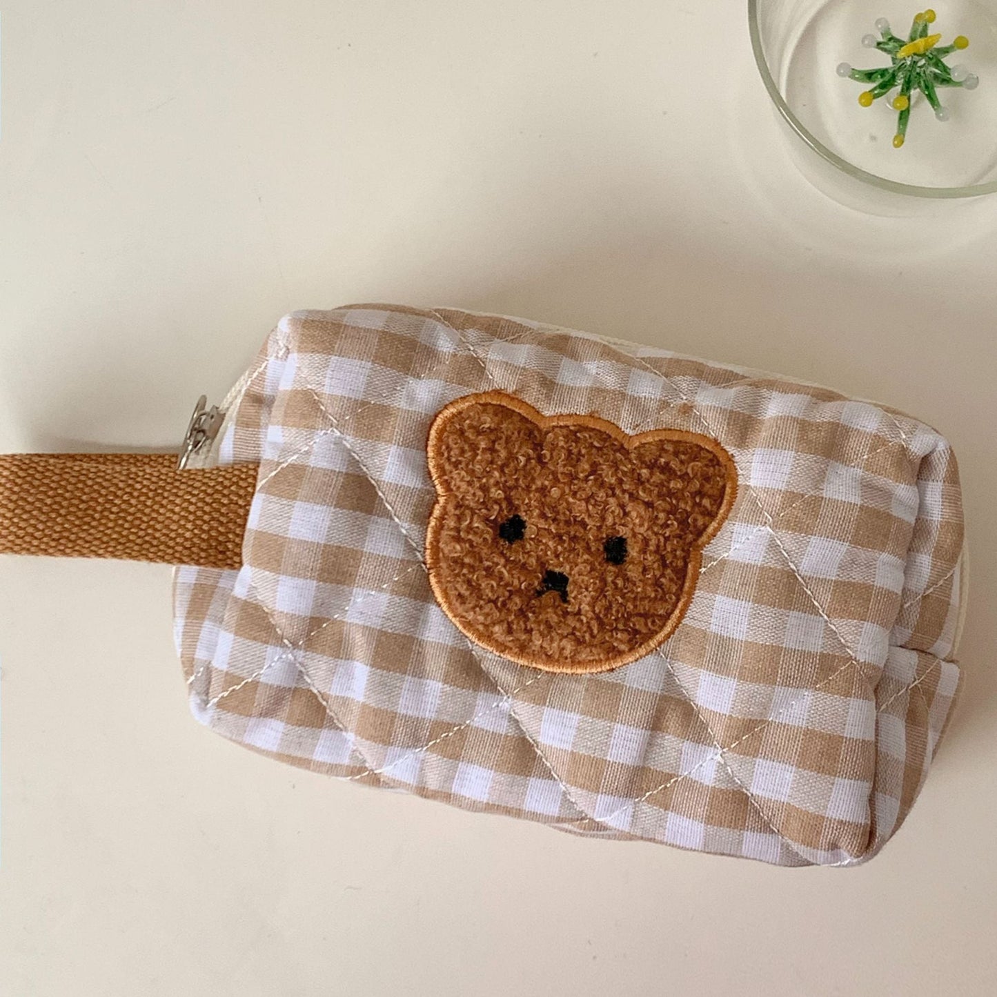 Gingham Teddy Bear Cosmetics Bag