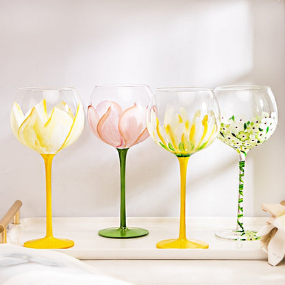 Hand Painted Flower Glass Stemware