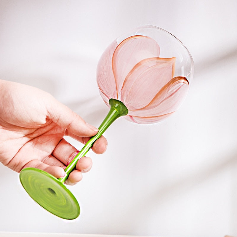 Hand Painted Flower Glass Stemware