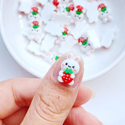 Strawberry Bunny Nail Charms