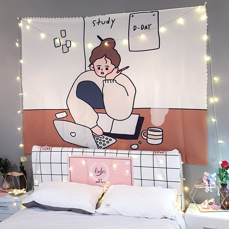 Kawaii Girl Wall Tapestries