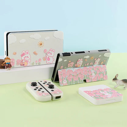 Cute Bunny Tulip Field Nintendo Switch Case