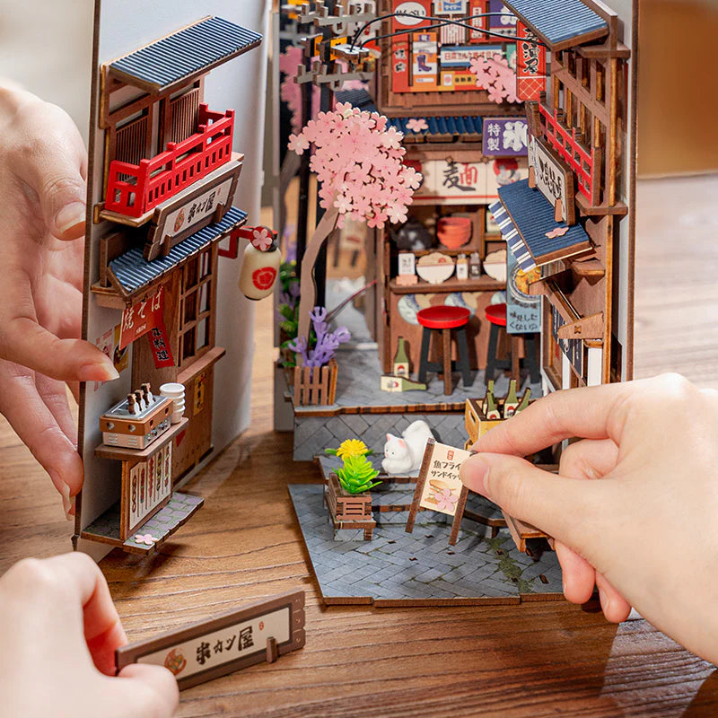 DIY Book Nook Shelf Insert Kit – Sakura Wine Alley | Robotime Miniature Diorama
