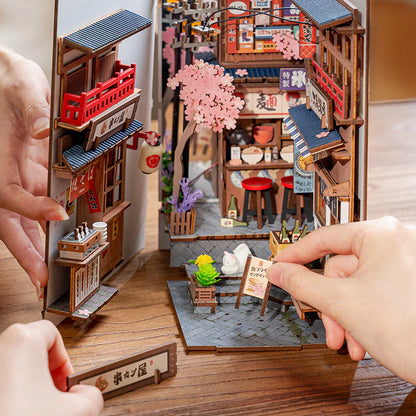 DIY Book Nook Shelf Insert Kit – Sakura Wine Alley | Robotime Miniature Diorama