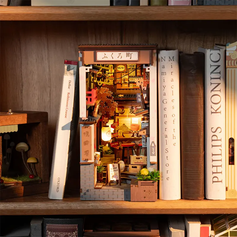 DIY Book Nook Shelf Insert Kit – Sakura Wine Alley | Robotime Miniature Diorama