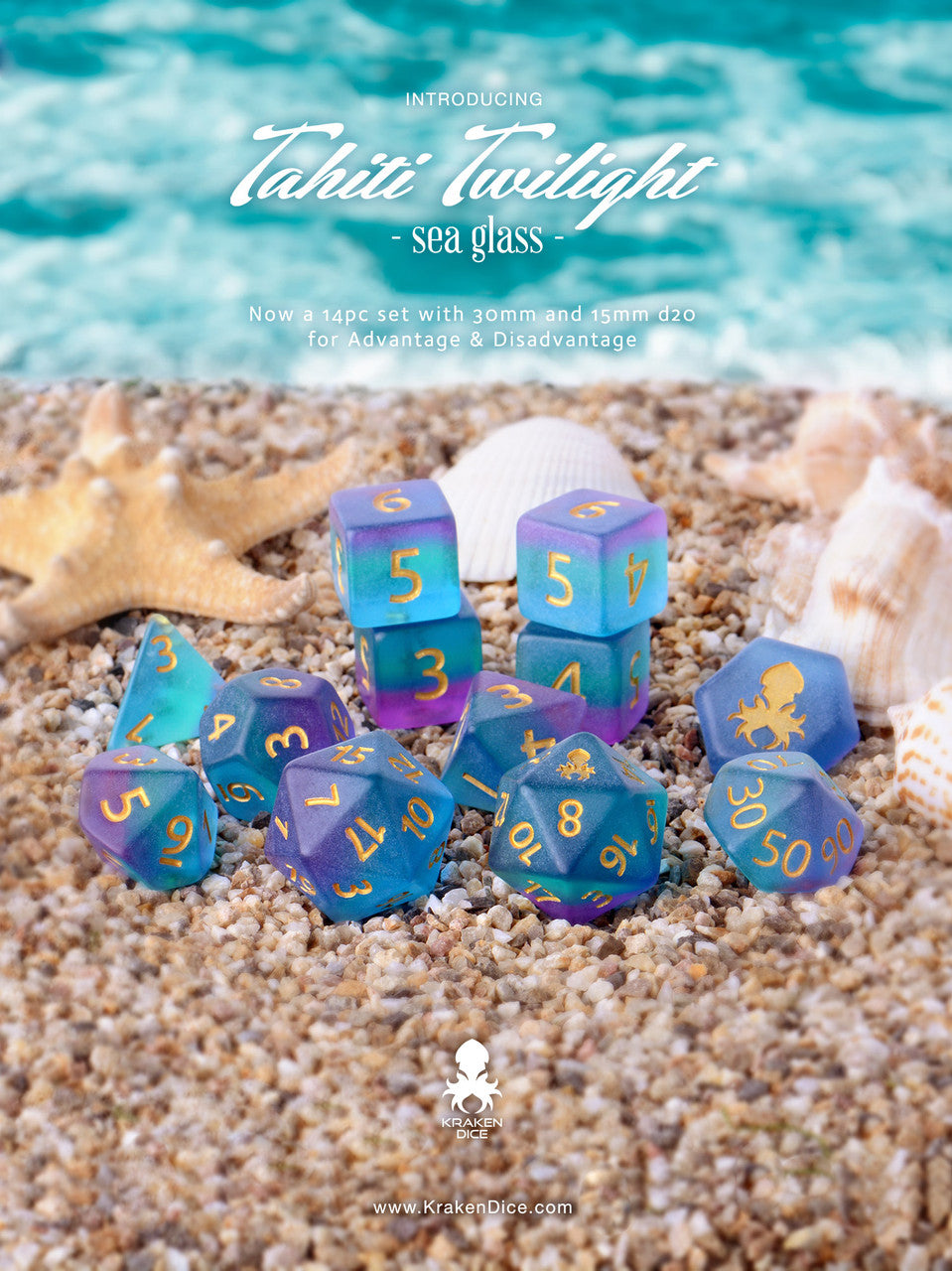 Kraken Dice Sea Glass 14 pc Dice Set