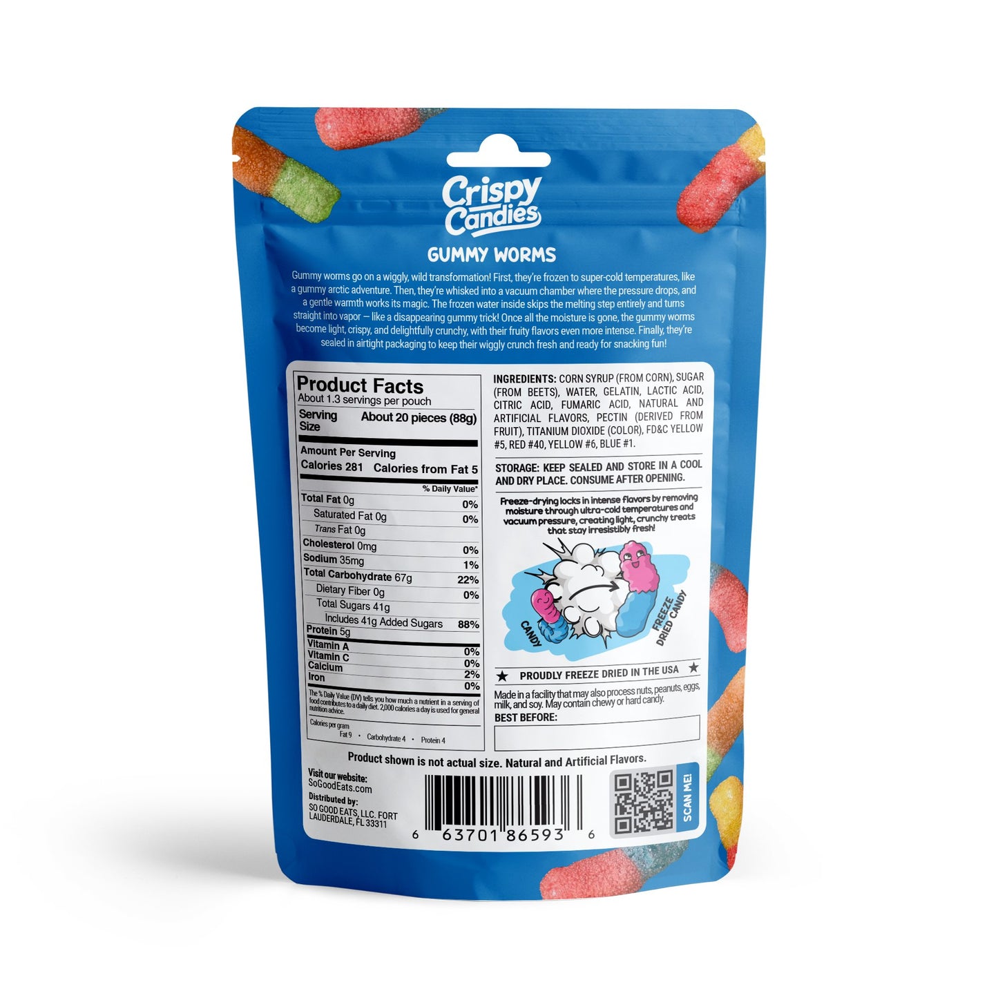 Crispy Candies - Gummy Worms Freeze Dried Candy 114g