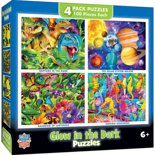 Glow in the Dark 100 Piece Jigsaw Puzzles - 4-Pack V2