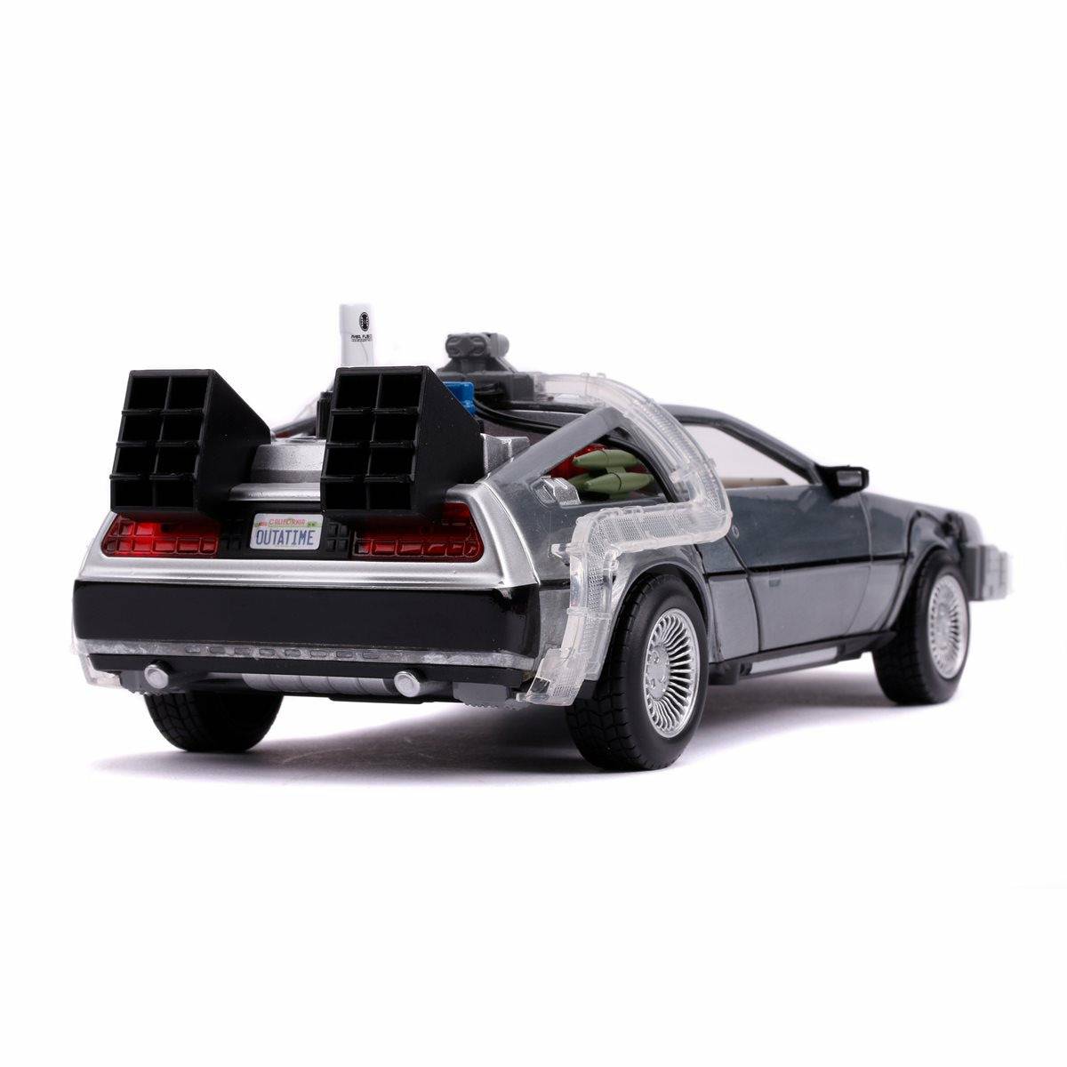 Back to the Future Part II die-cast 1:24 scale "Hollywood Rides" light-up DeLorean Time Machine