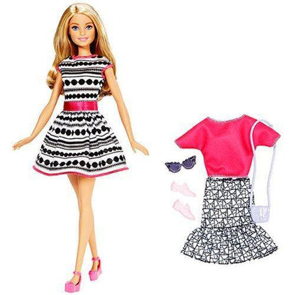 Barbie Fashionistas Puppe und Mode – Barbie Blondes schwarz/weißes Kleid