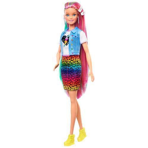 Barbie-Puppe mit Leoparden-Regenbogenhaar