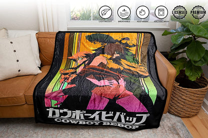 Cowboy Bebop Group Faye Spike Edward Ein Jet Black Fleece Throw Soft Lightweight Blanket 45x60 Inches