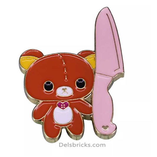 Cute Bear with Knife Meme Enamel Pins