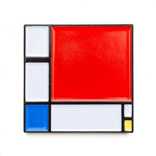 Komposition II in roter, blauer und gelber Emaille-Anstecknadel – Heute ist Kunsttag