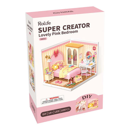 Rolife Lovely Pink Bedroom DIY Miniature House