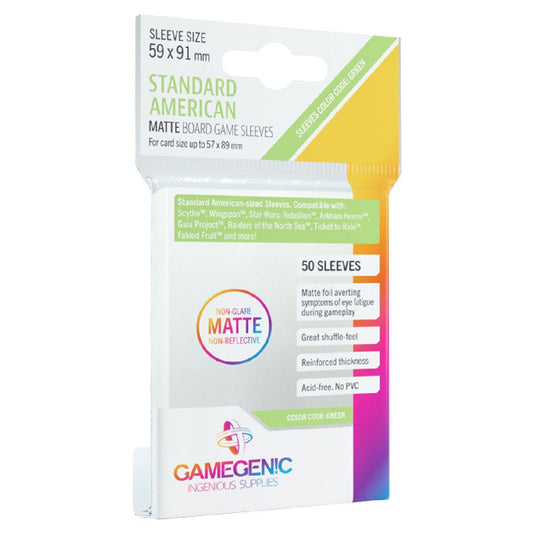 GameGenic MATTE Standard American-Sized Boardgame Sleeves 59 x 91 mm - Green