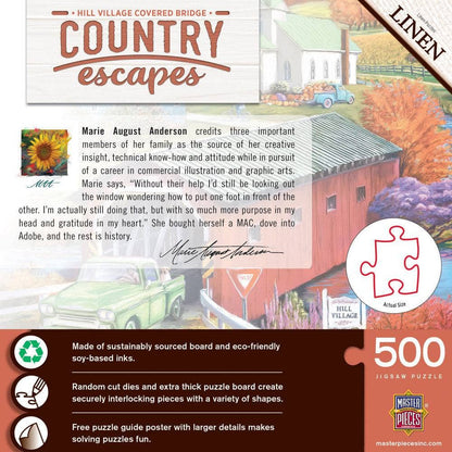 Country Escapes - Hill Village Covered Bridge 500 Piece Jigsaw Puzzle