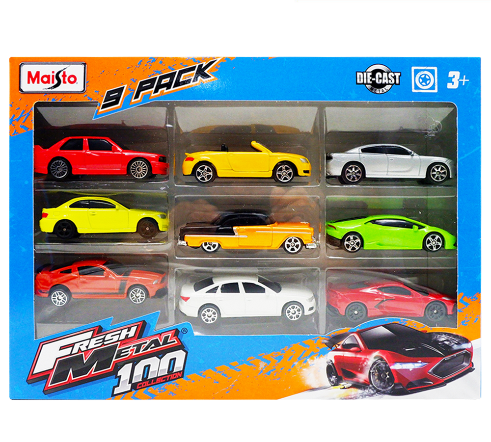 1:64 3" Fresh Metal 100 9 Pack Cars Assorted Styles