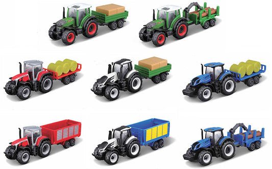 1:64 3" Mini Work Machines Tractor + Trailer Assorted Styles