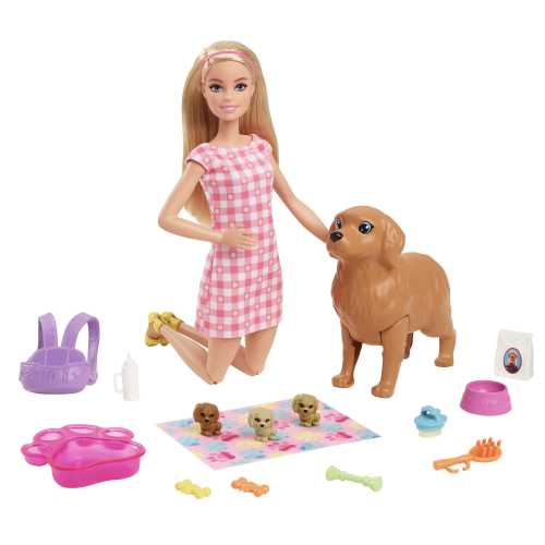 Barbie Doll and Pets - Newborn Puppies Playset