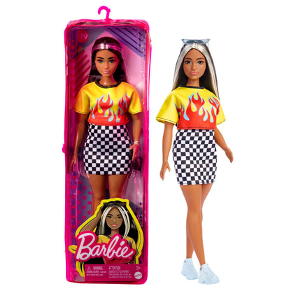 Barbie Doll Fashionista #179 - Brunette/Silver Hair Yellow Top - Check Skirt