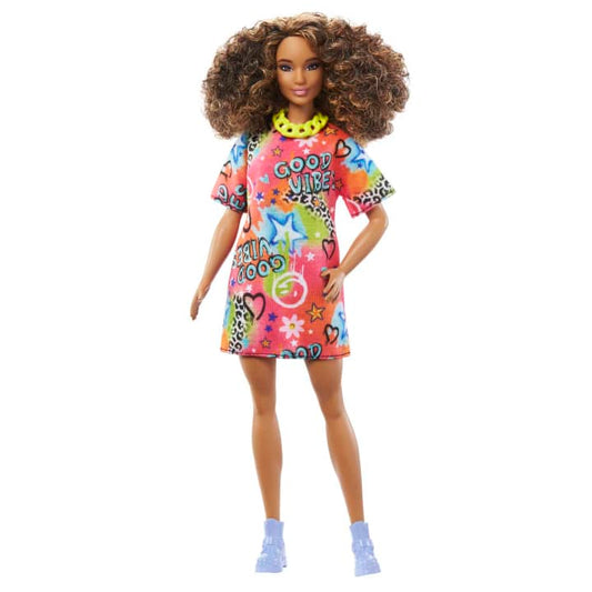 Barbie Doll Fashionista #201 Streaked Hair Graffiti Dress