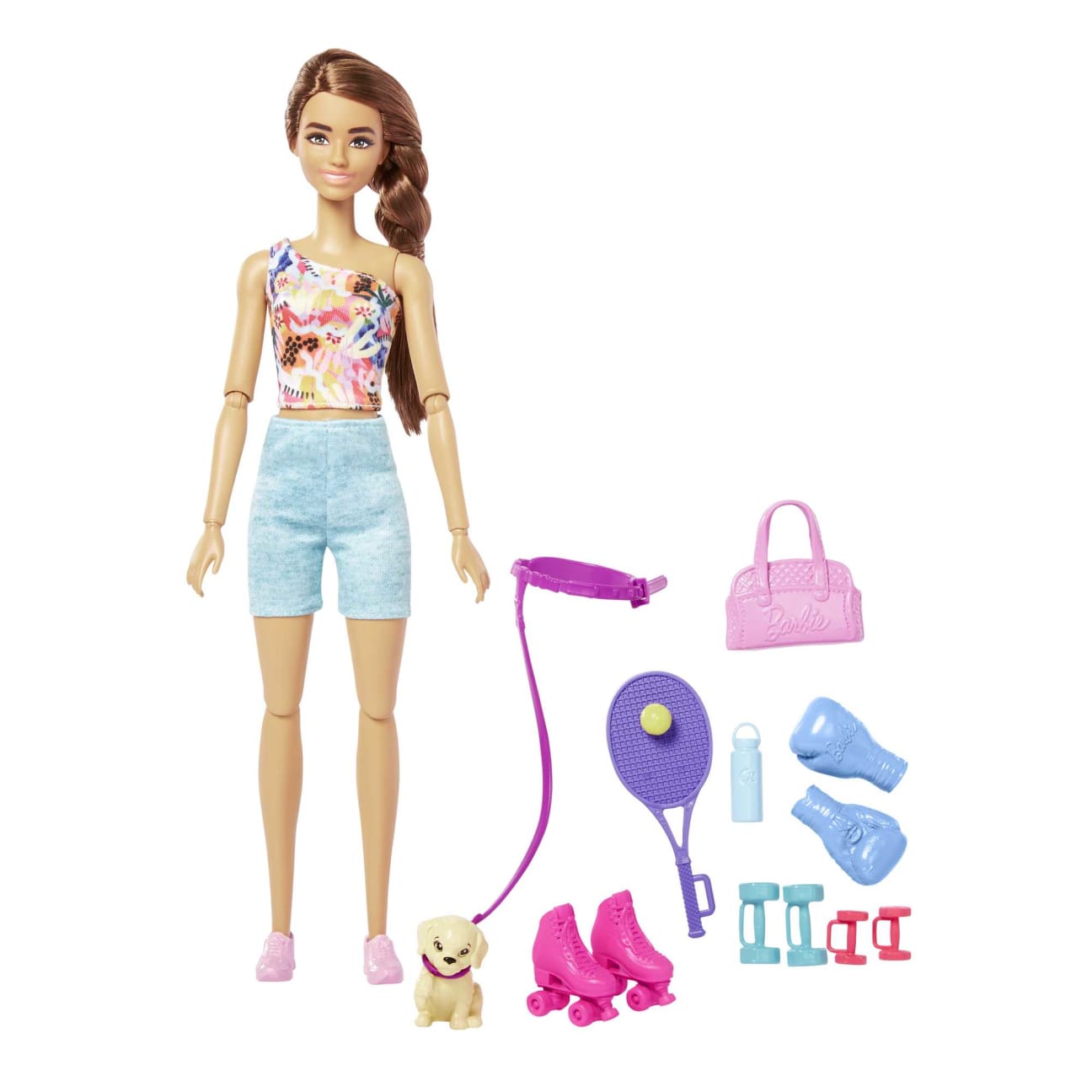 Barbie Doll With Puppy, Workout Outfit, Roller Skates And Tennis