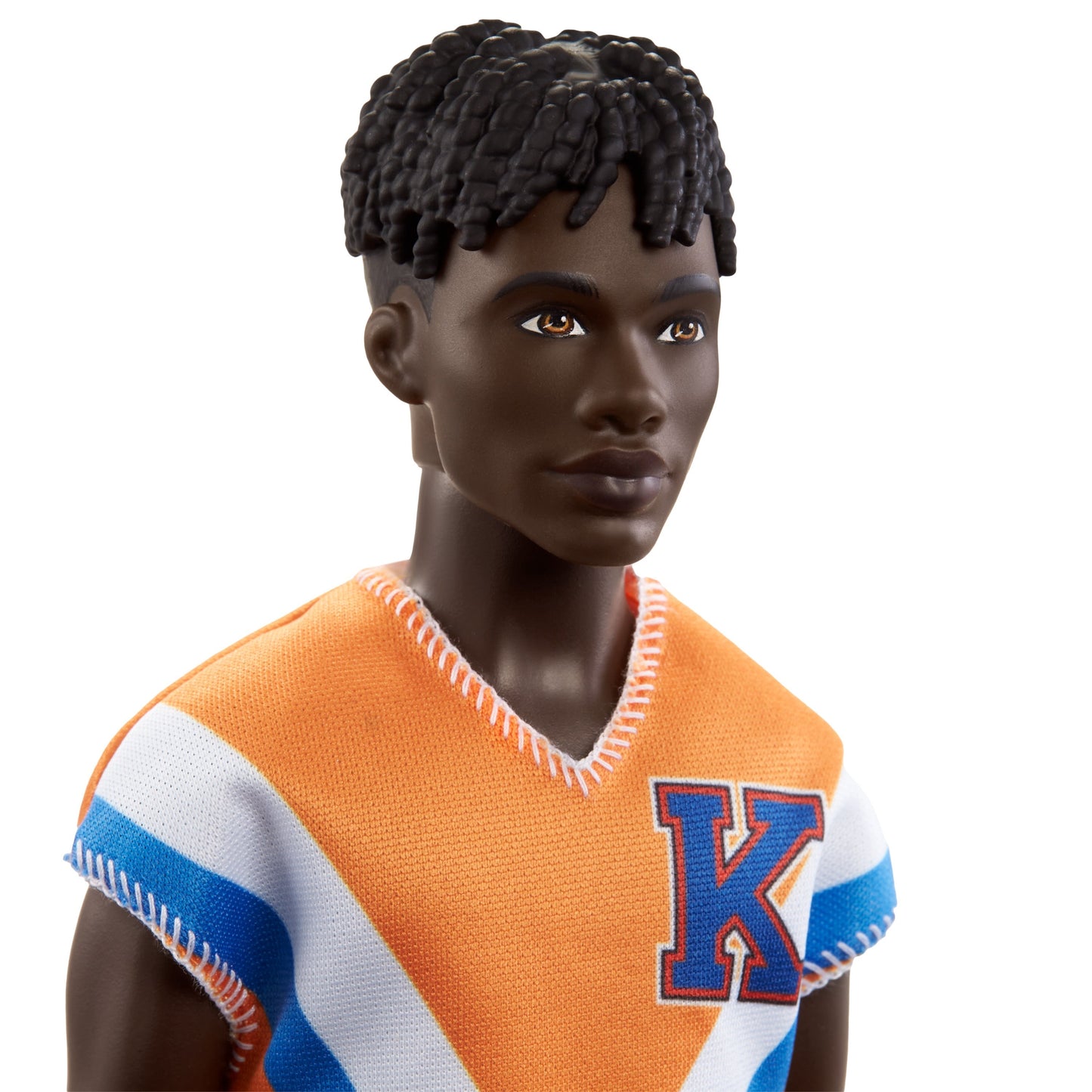 Barbie Ken Fashionistas Doll #203 with Twisted Black Hair, Orange Athletic Jersey, Shorts & White Sneakers