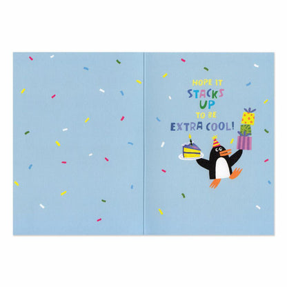 Flocked Penguin Birthday Card