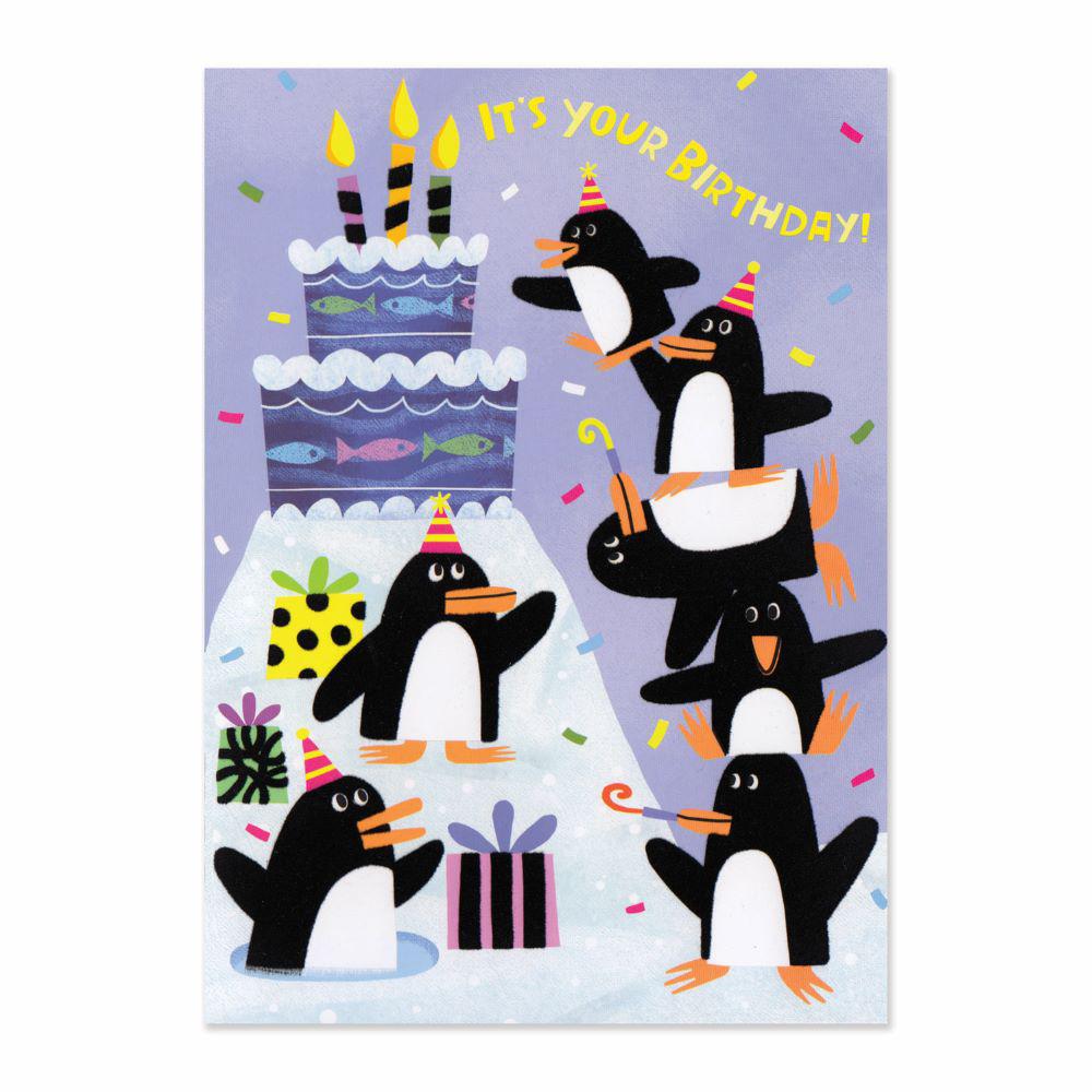 Flocked Penguin Birthday Card