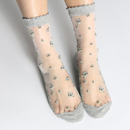 Silk Flower Print Transparent Socks