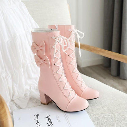 Sweet Lolita Lace-Up Boots with Bows