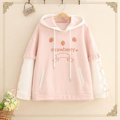 Strawberry Hoodie With Lace Up Sleeves
