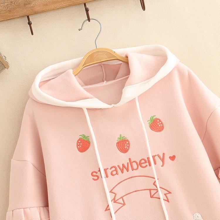 Strawberry Hoodie With Lace Up Sleeves