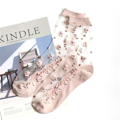 Silk Flower Print Transparent Socks
