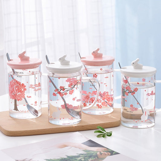 Cherry Blossom Cups With Lid & Spoon