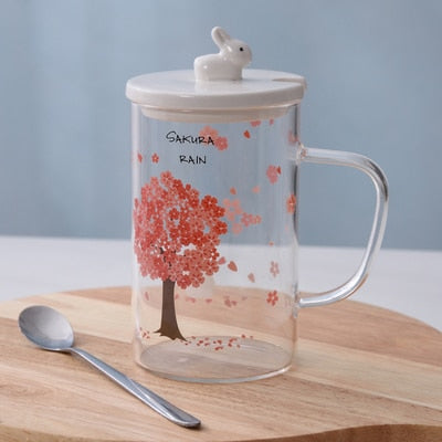Cherry Blossom Cups With Lid & Spoon
