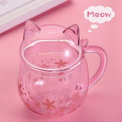 Sakura Cat Glass Cup