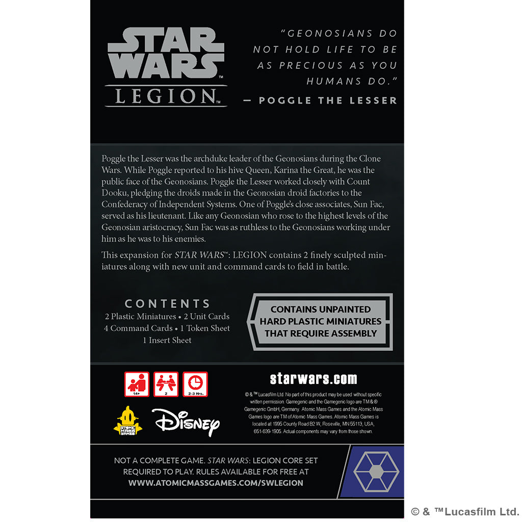 Star Wars Legion: Sun Fac and Poggle the Lesser - Operative and Commander Expansion