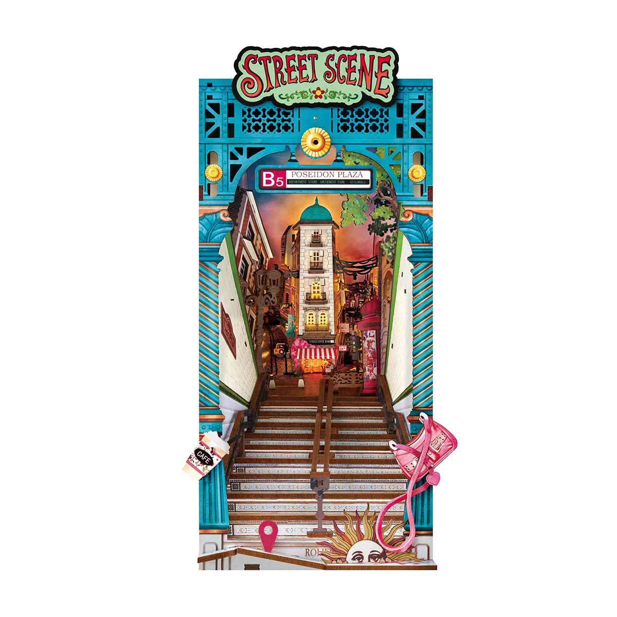 Rolife Street Scene DIY Book Nook Kit | Urban Miniature Bookshelf Insert